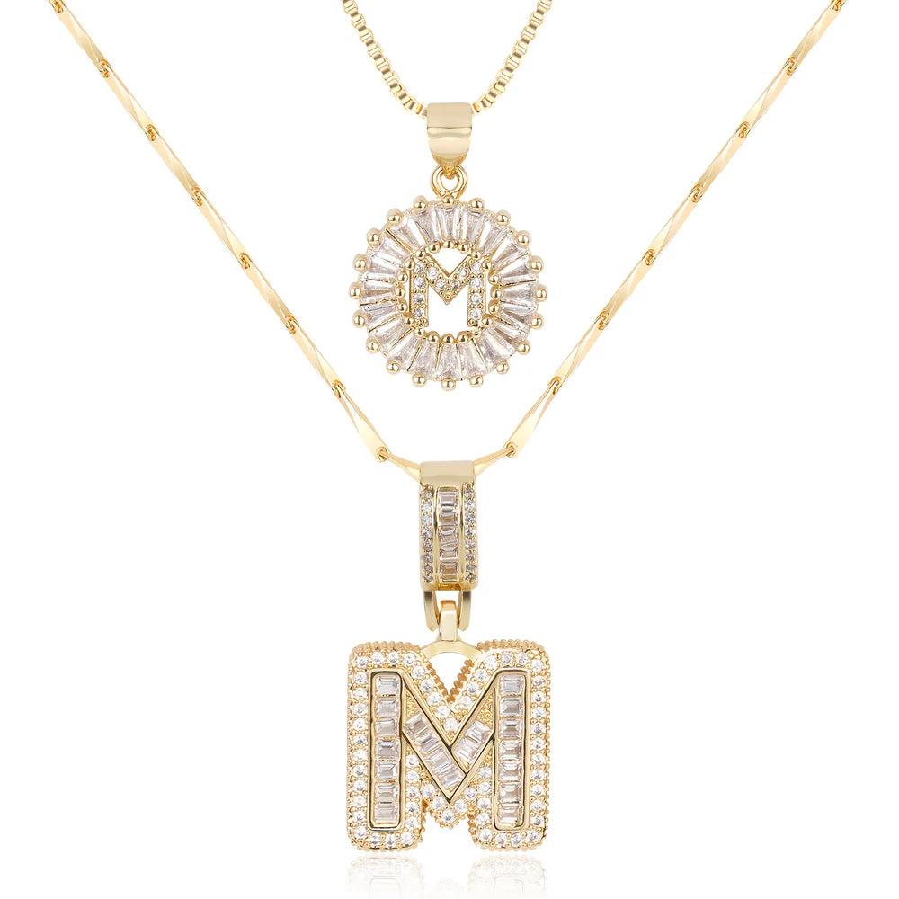 2pc 14k Diamond Letter Initial Necklaces