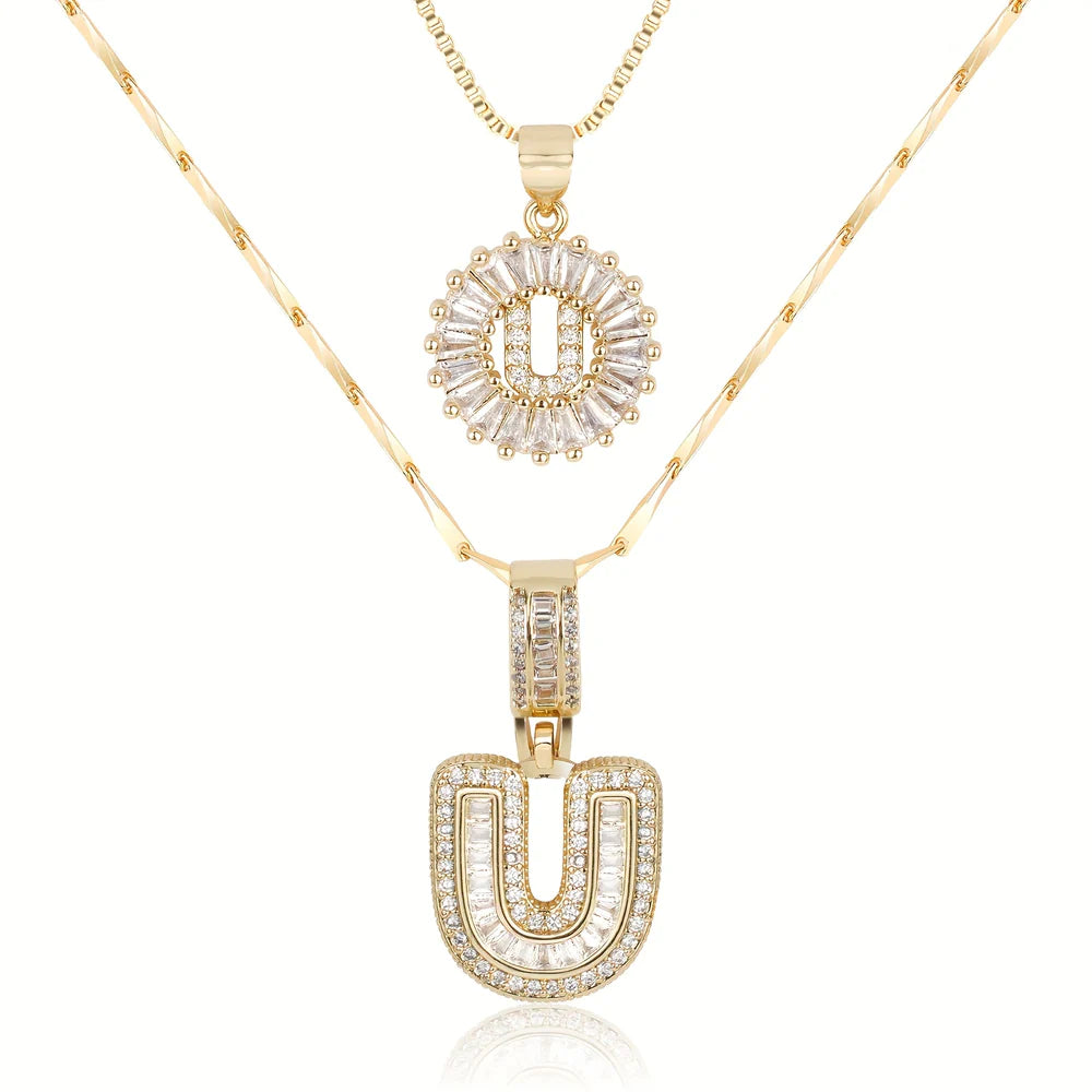 2pc 14k Diamond Letter Initial Necklaces