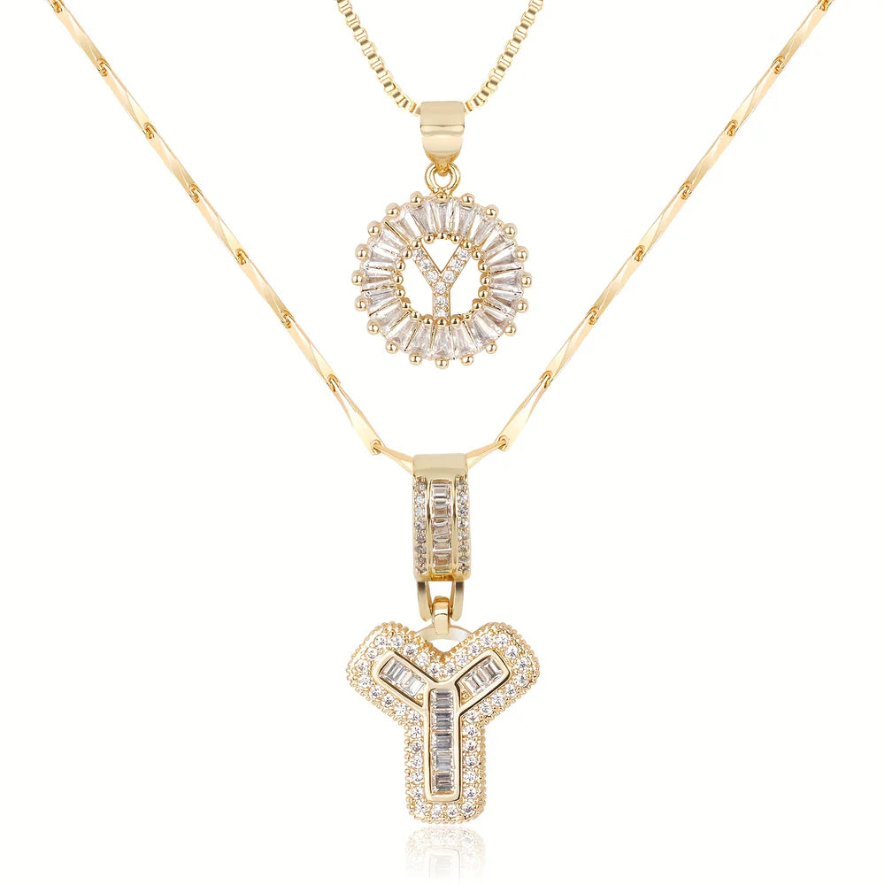 2pc 14k Diamond Letter Initial Necklaces