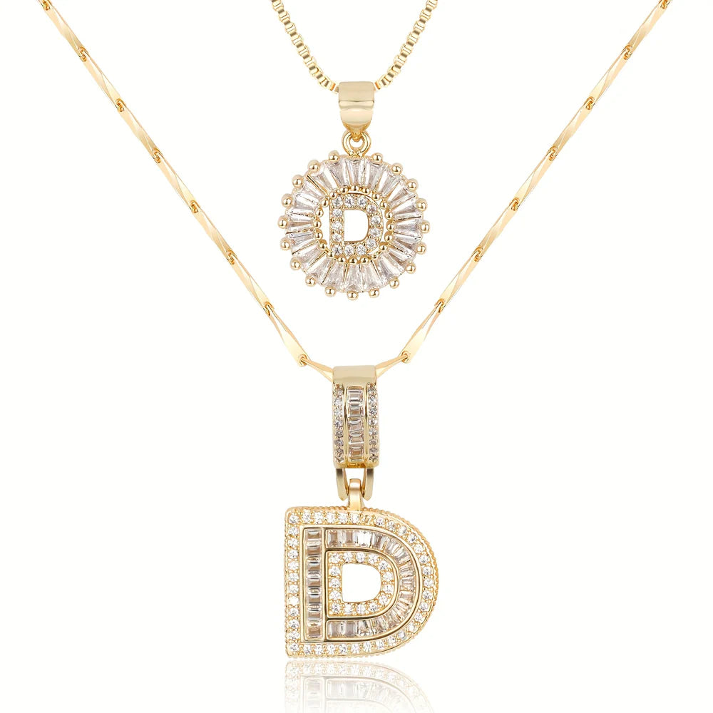 2pc 14k Diamond Letter Initial Necklaces