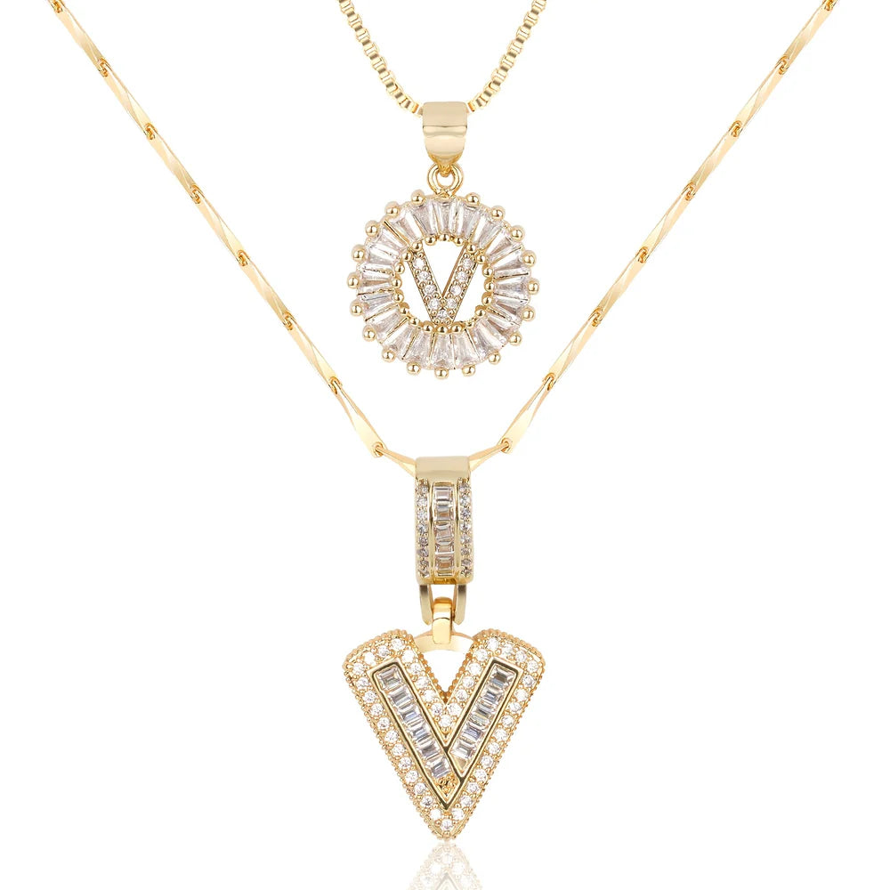 2pc 14k Diamond Letter Initial Necklaces