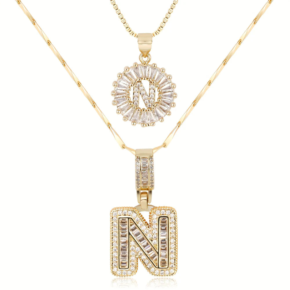 2pc 14k Diamond Letter Initial Necklaces
