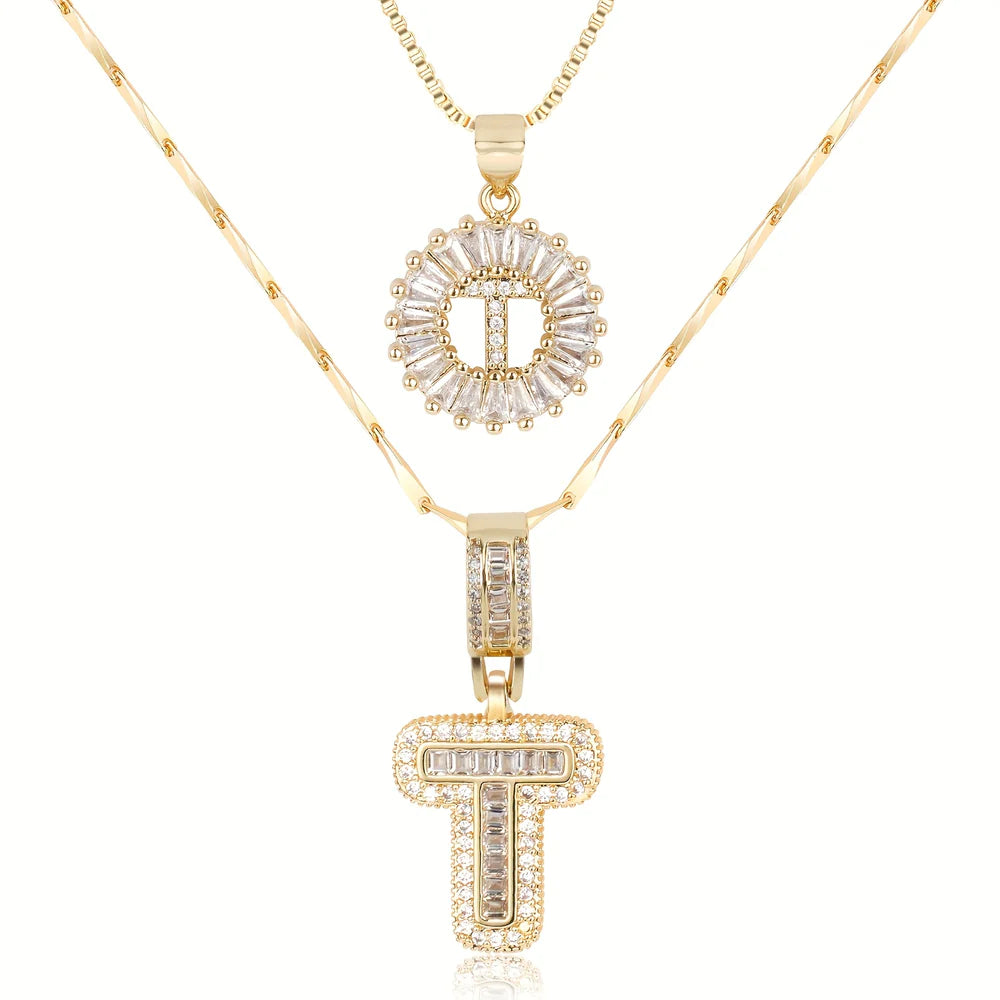 2pc 14k Diamond Letter Initial Necklaces