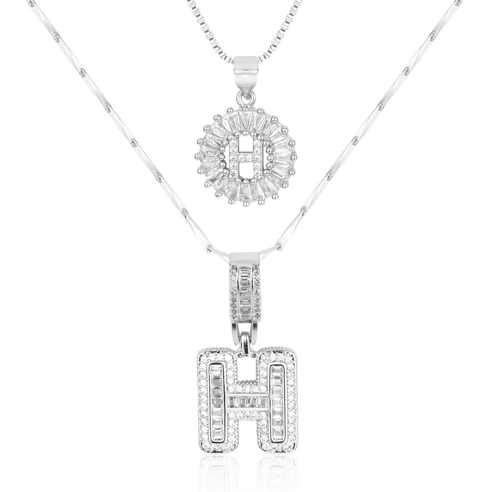 2pc 14k Diamond Letter Initial Necklaces