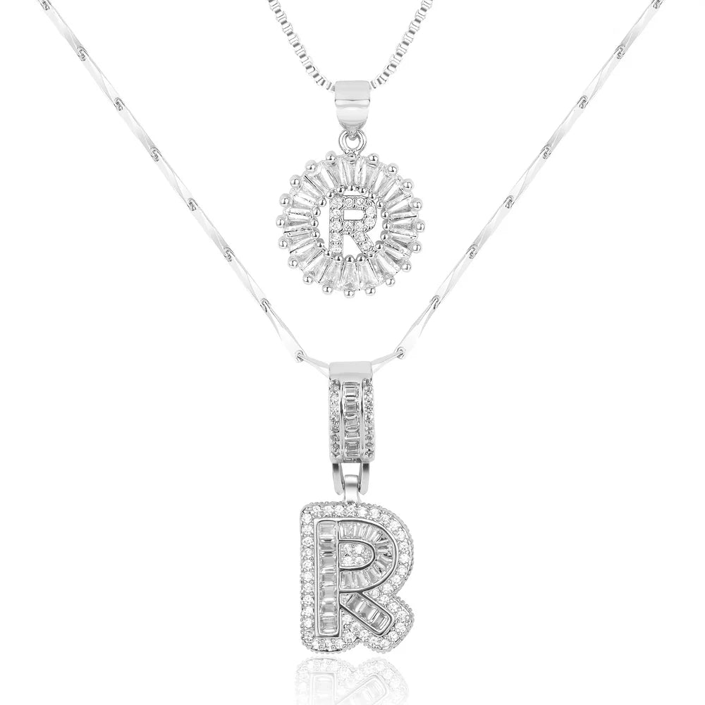 2pc 14k Diamond Letter Initial Necklaces