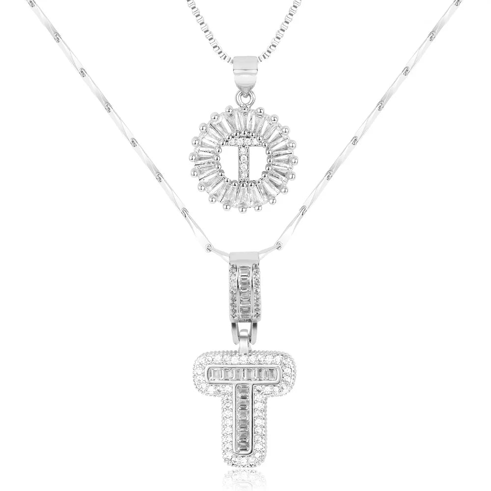2pc 14k Diamond Letter Initial Necklaces