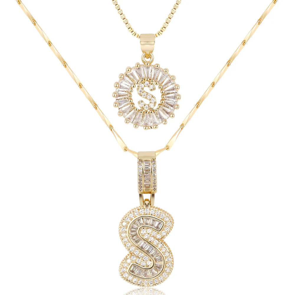 2pc 14k Diamond Letter Initial Necklaces