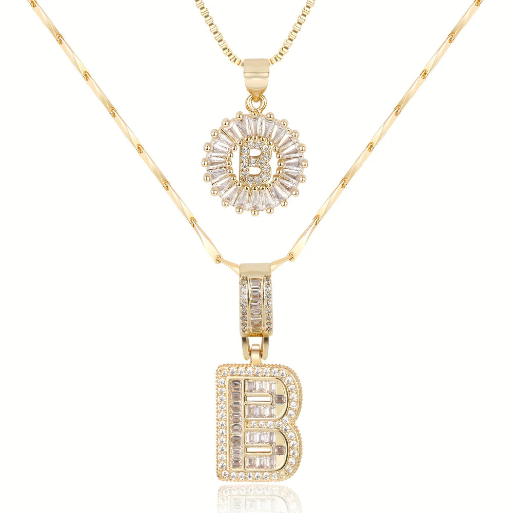 2pc 14k Diamond Letter Initial Necklaces