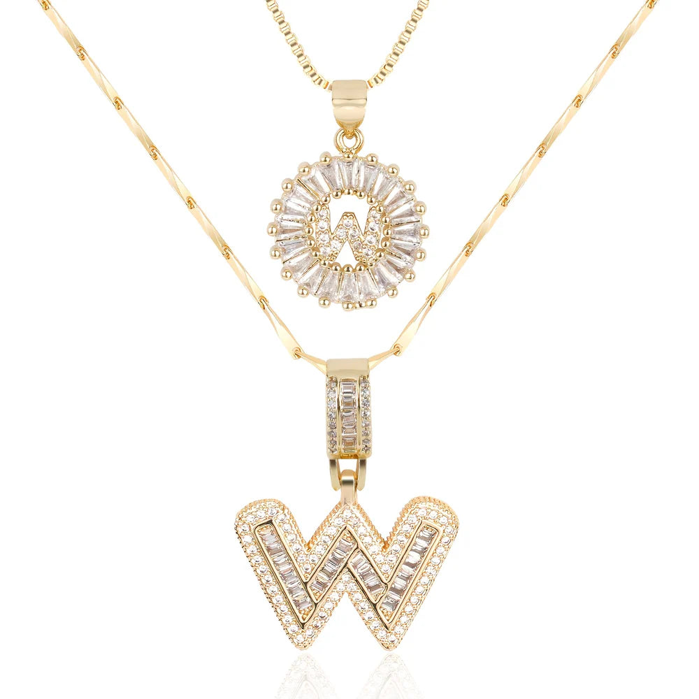 2pc 14k Diamond Letter Initial Necklaces